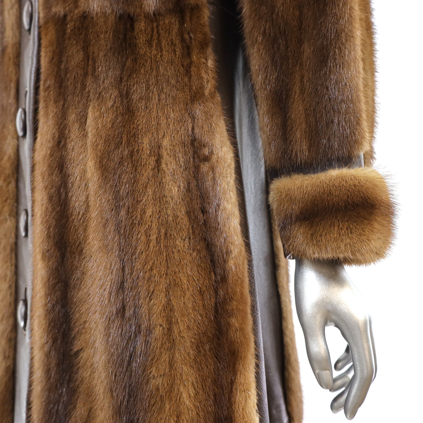 Mahogany Mink Coat with Leather Insert- Size S