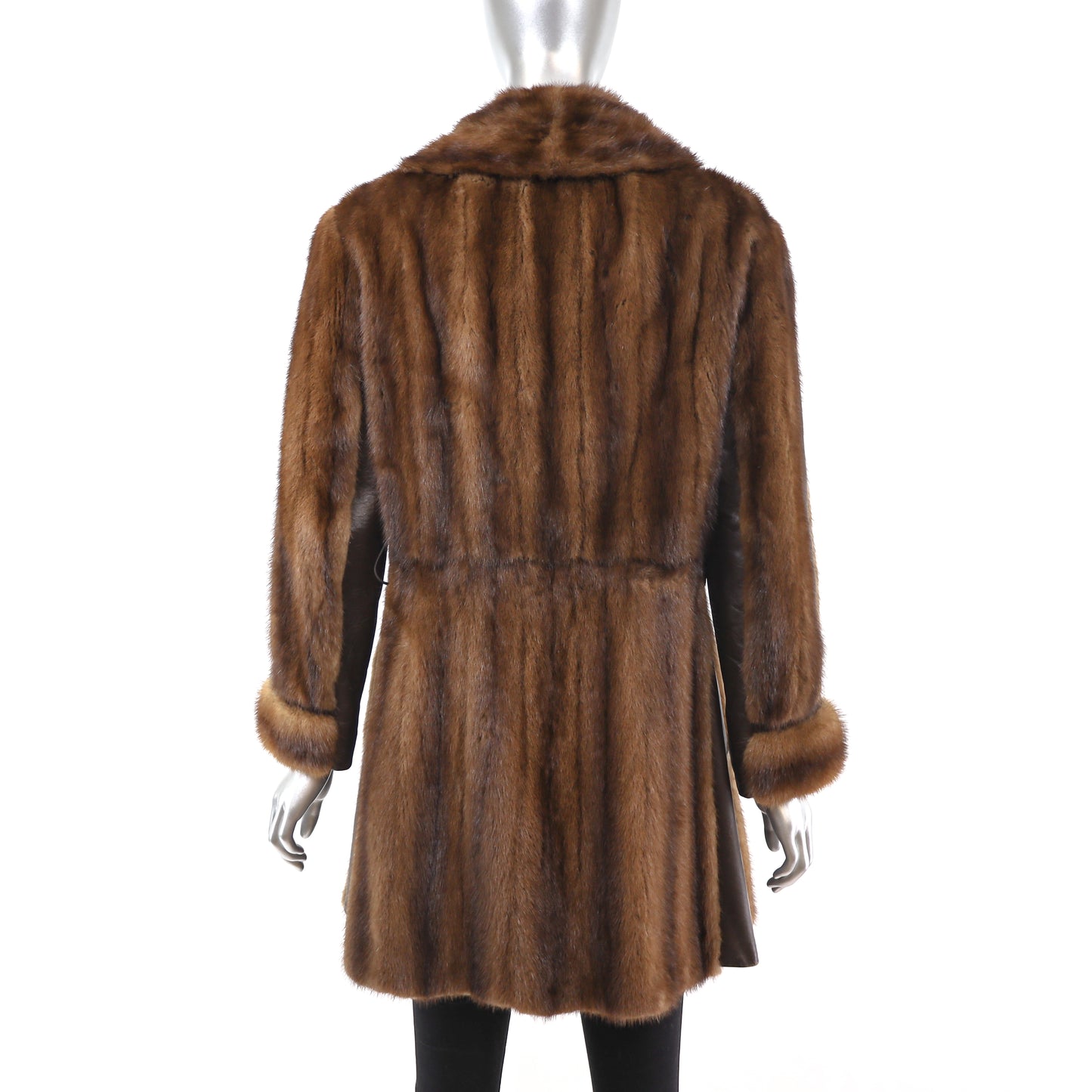 Mahogany Mink Coat with Leather Insert- Size S