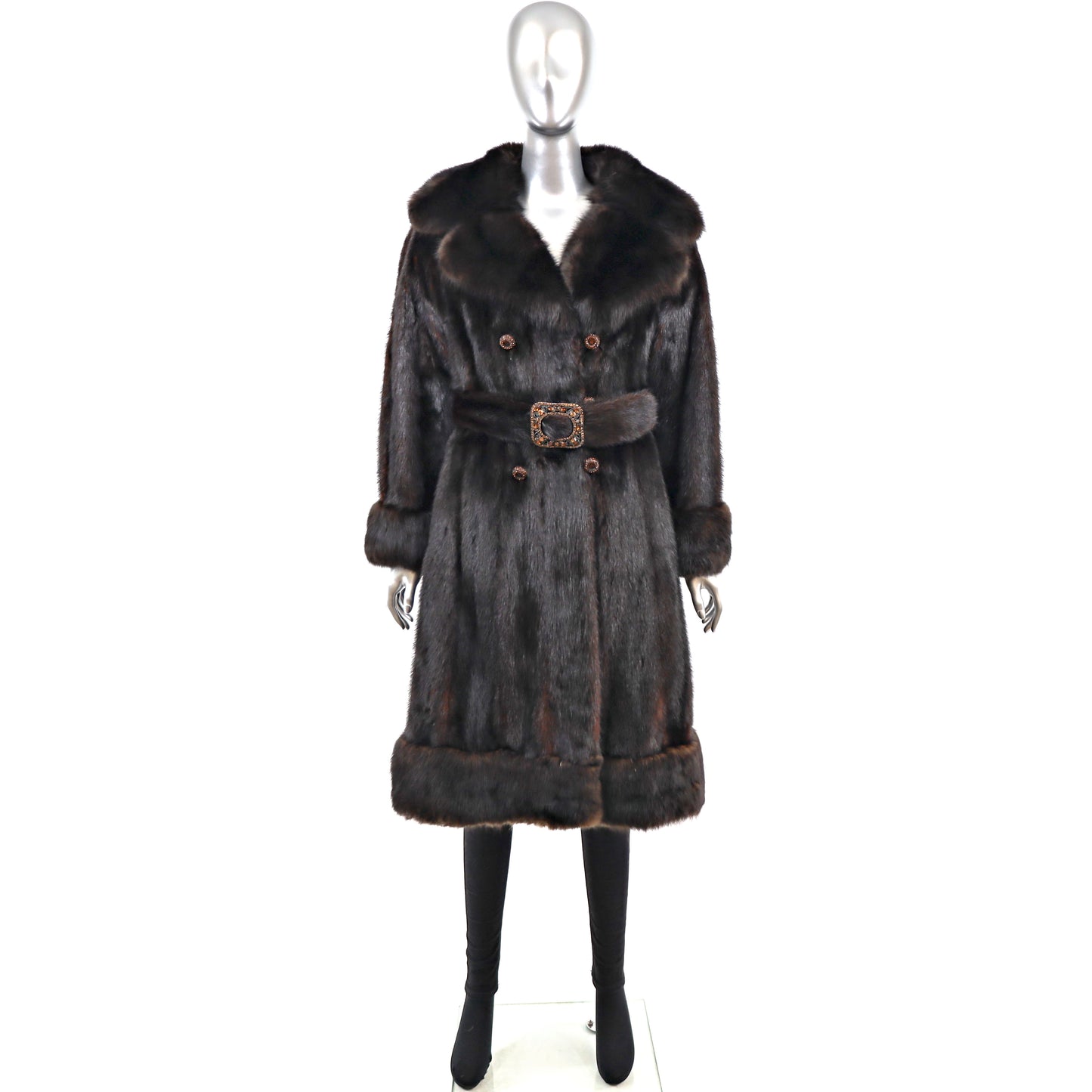 Mahogany Mink Coat with Sable Trim- Size S