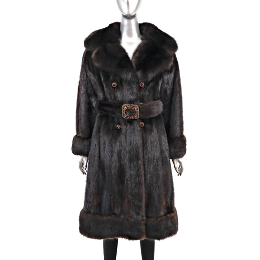 Mahogany Mink Coat with Sable Trim- Size S