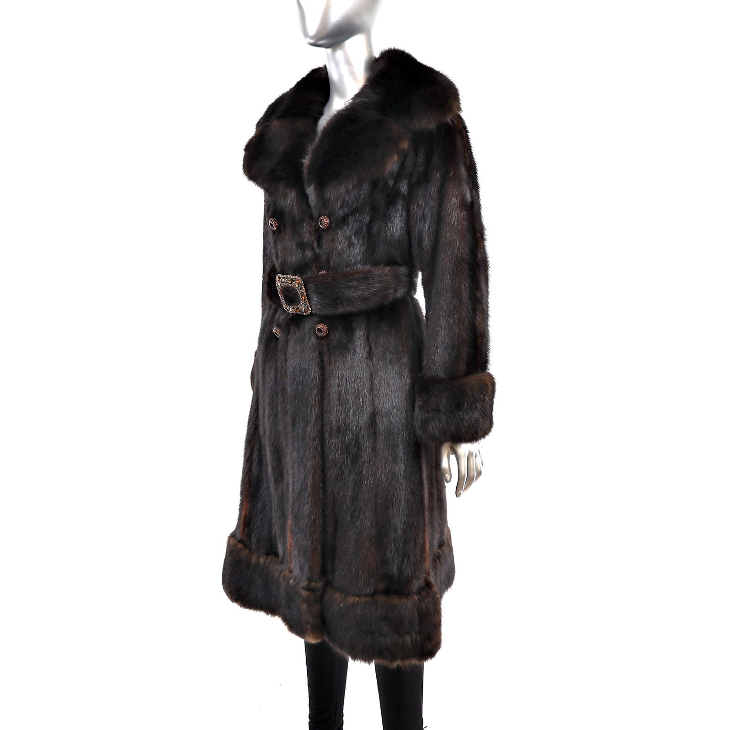 Mahogany Mink Coat with Sable Trim- Size S