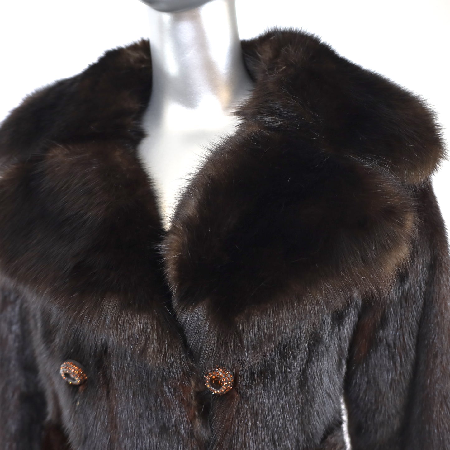 Mahogany Mink Coat with Sable Trim- Size S