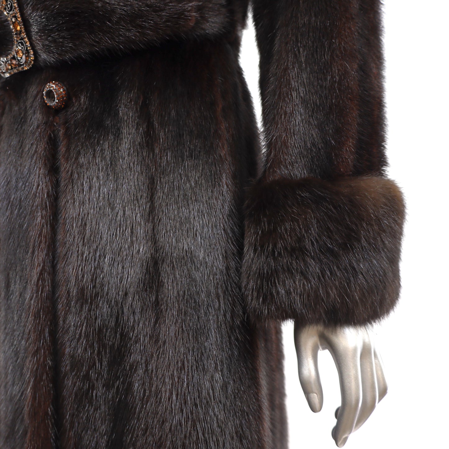 Mahogany Mink Coat with Sable Trim- Size S