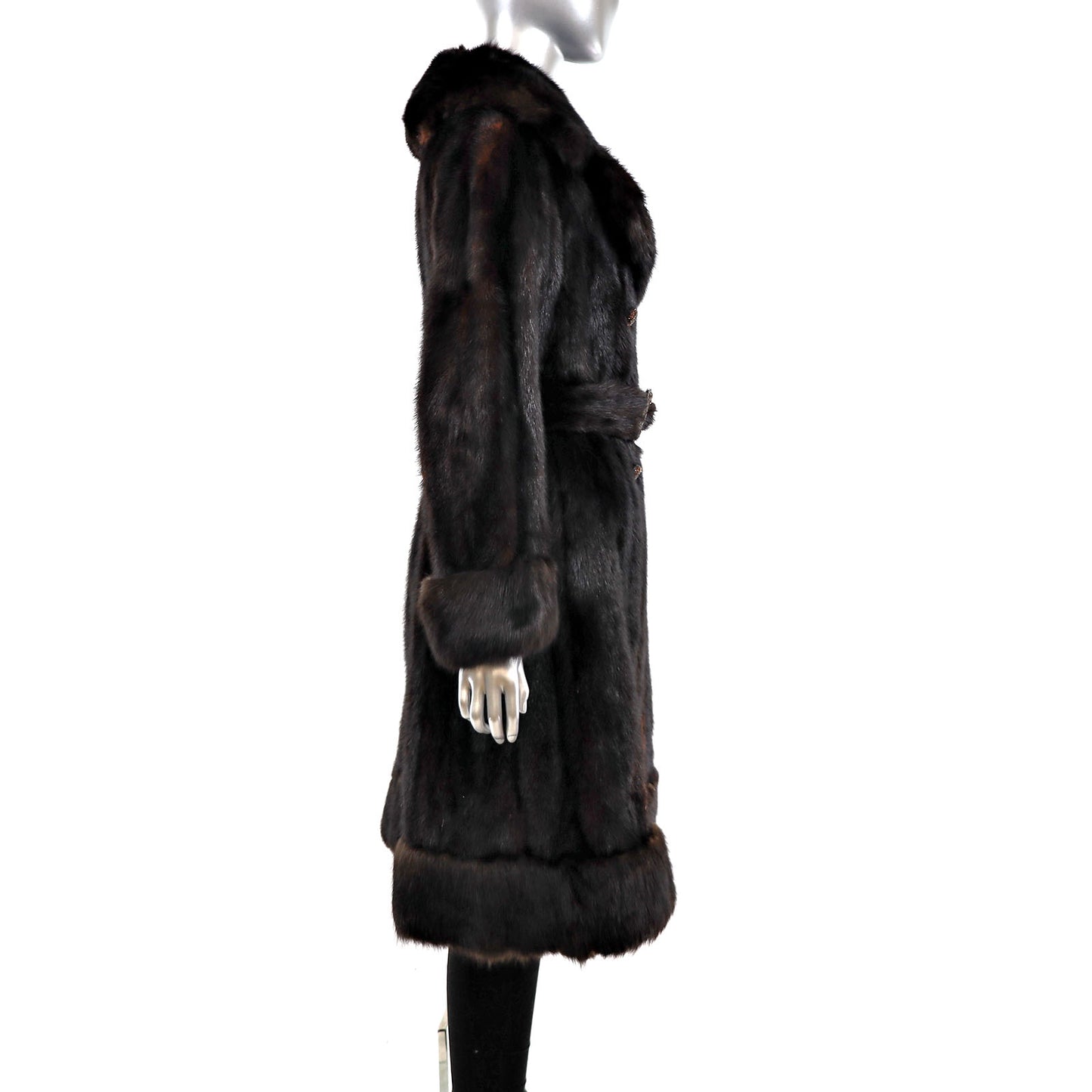 Mahogany Mink Coat with Sable Trim- Size S