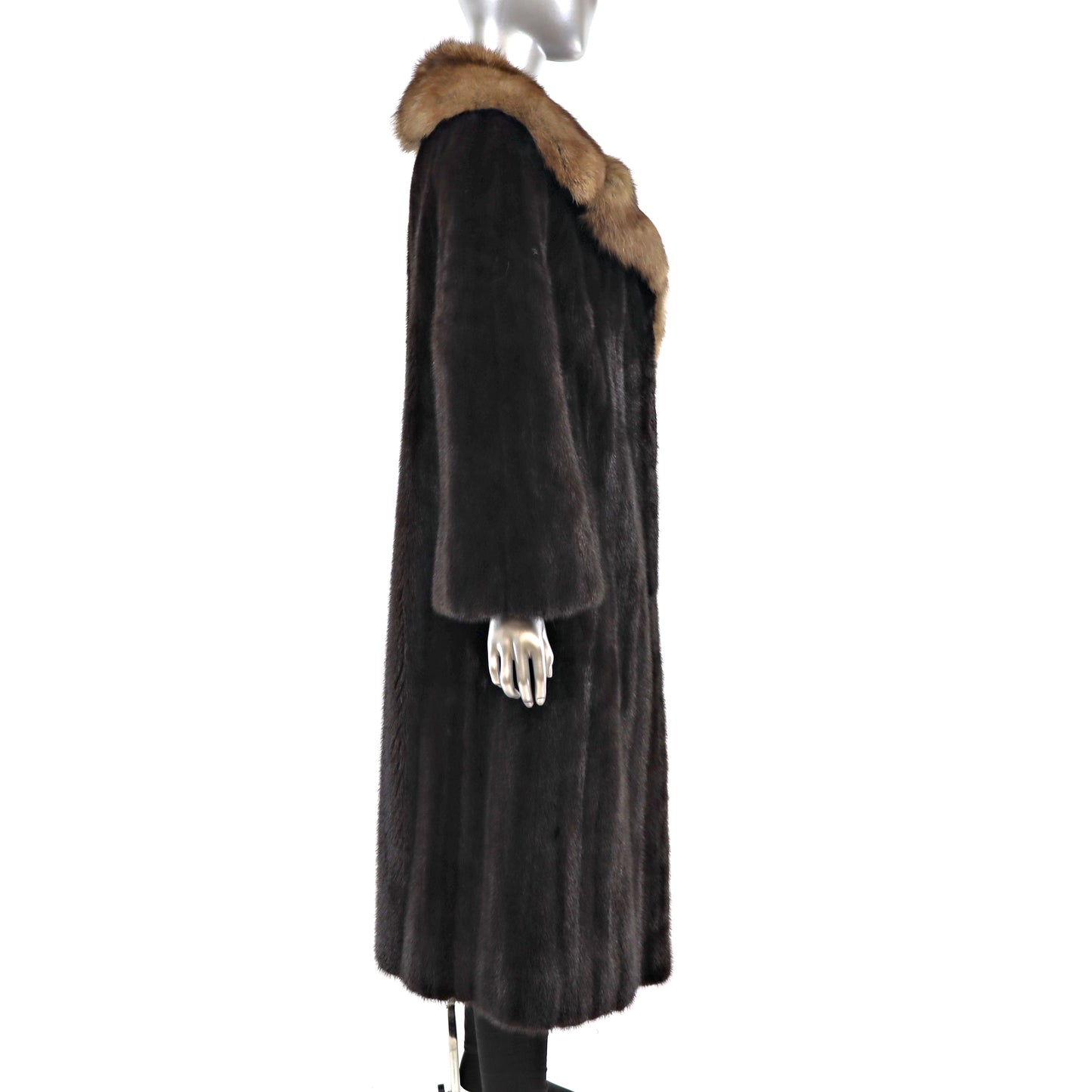 Blackglama Mahogany Mink Coat with Sable Collar- Size M