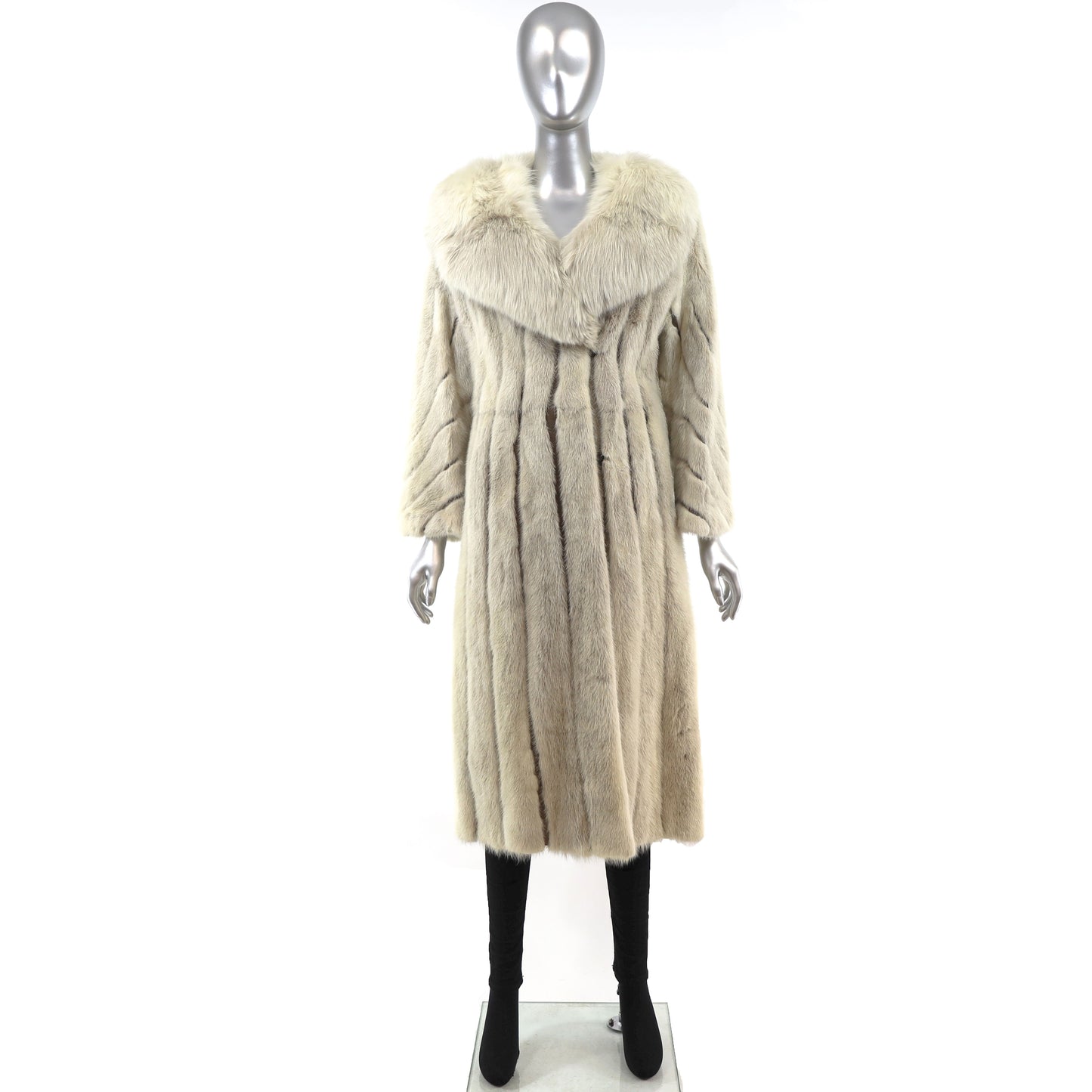 Pearl Mink Coat with Leather Insert and Fox Collar- Size S