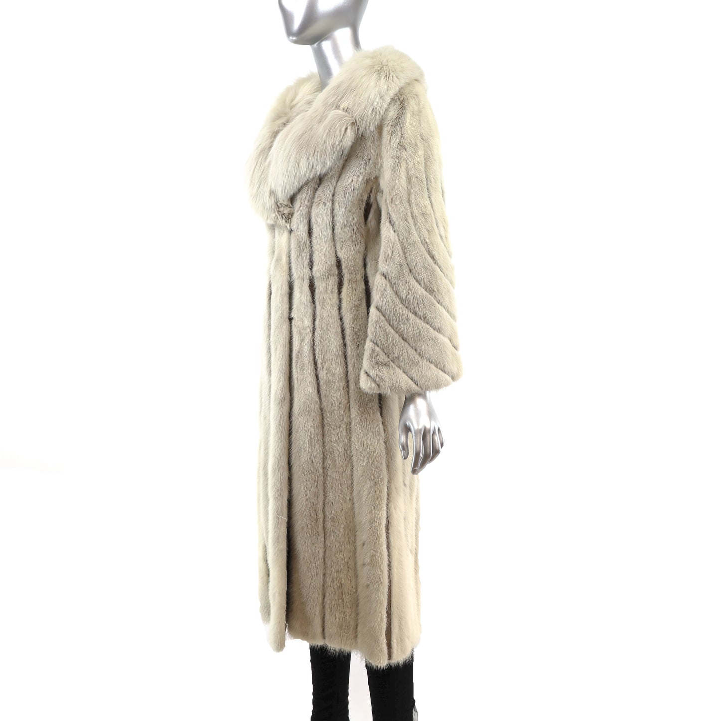 Pearl Mink Coat with Leather Insert and Fox Collar- Size S