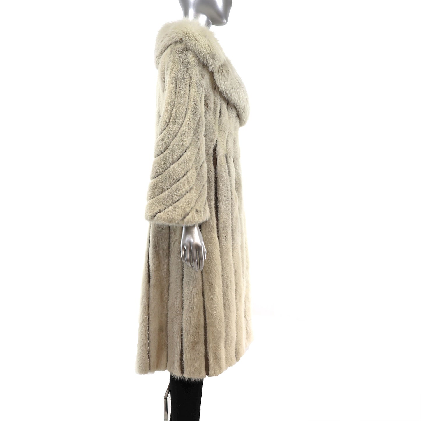 Pearl Mink Coat with Leather Insert and Fox Collar- Size S