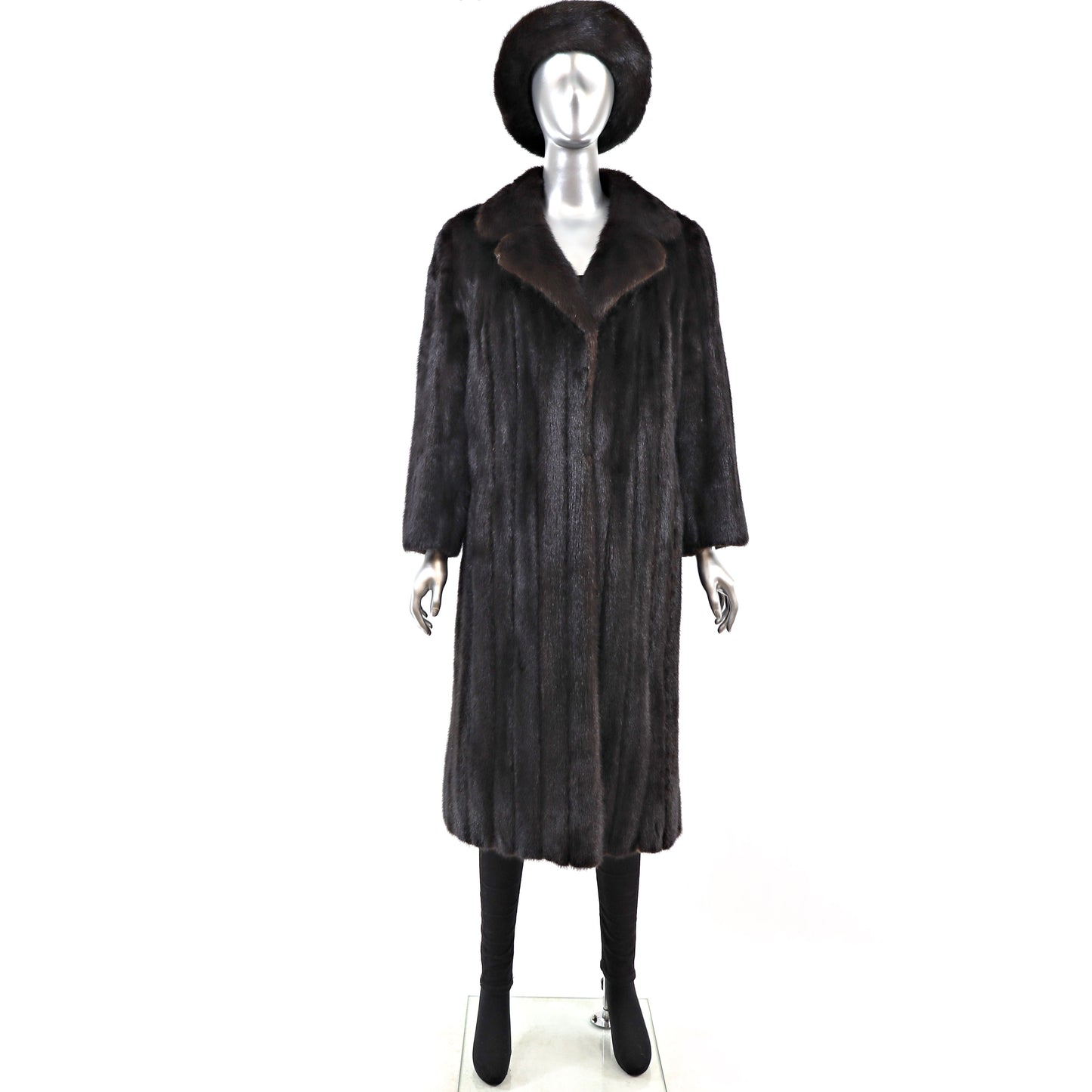 Mahogany Mink Coat with Matching Hat- Size M