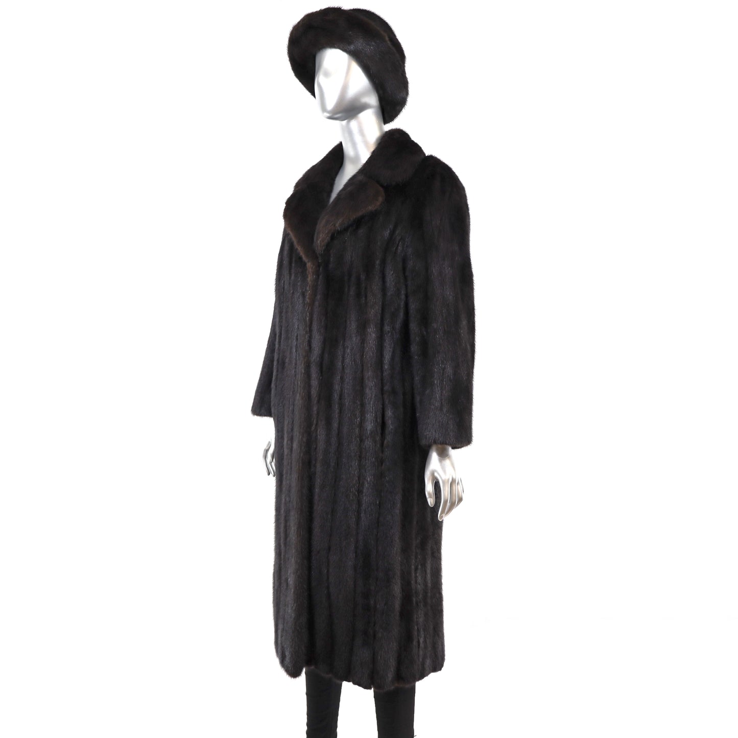 Mahogany Mink Coat with Matching Hat- Size M