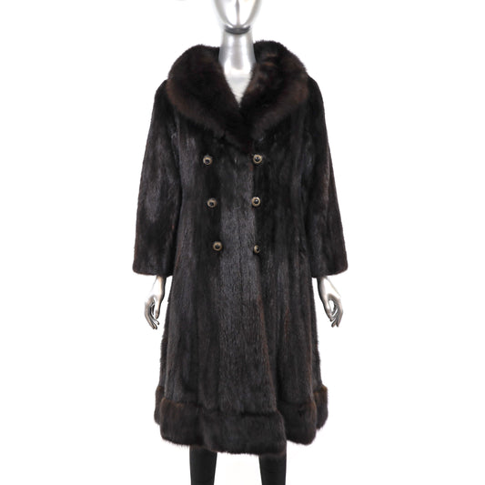 Mahogany Mink Coat with Sable Trim- Size S