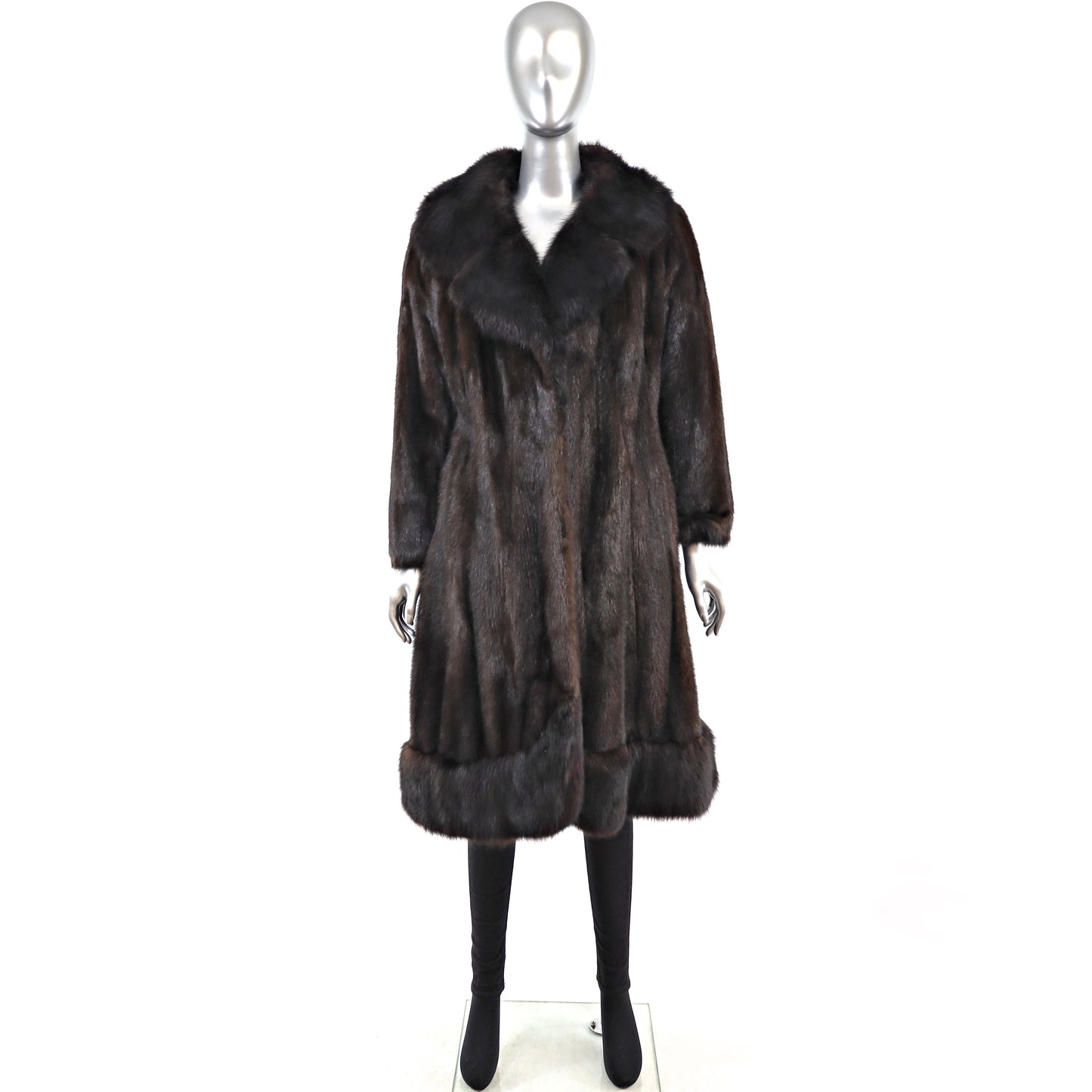 Mahogany Mink Coat with Fox Trim- Size S