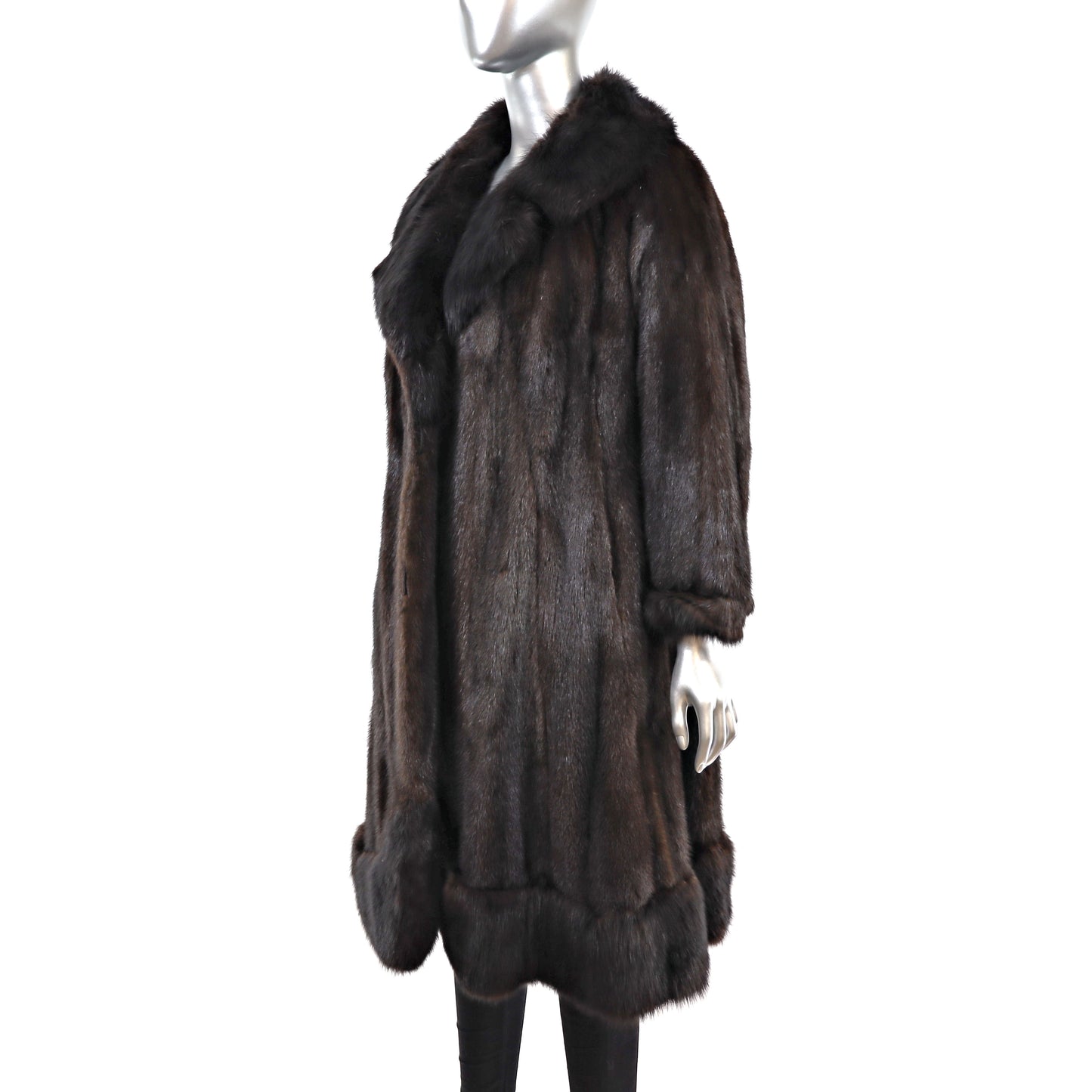 Mahogany Mink Coat with Fox Trim- Size S