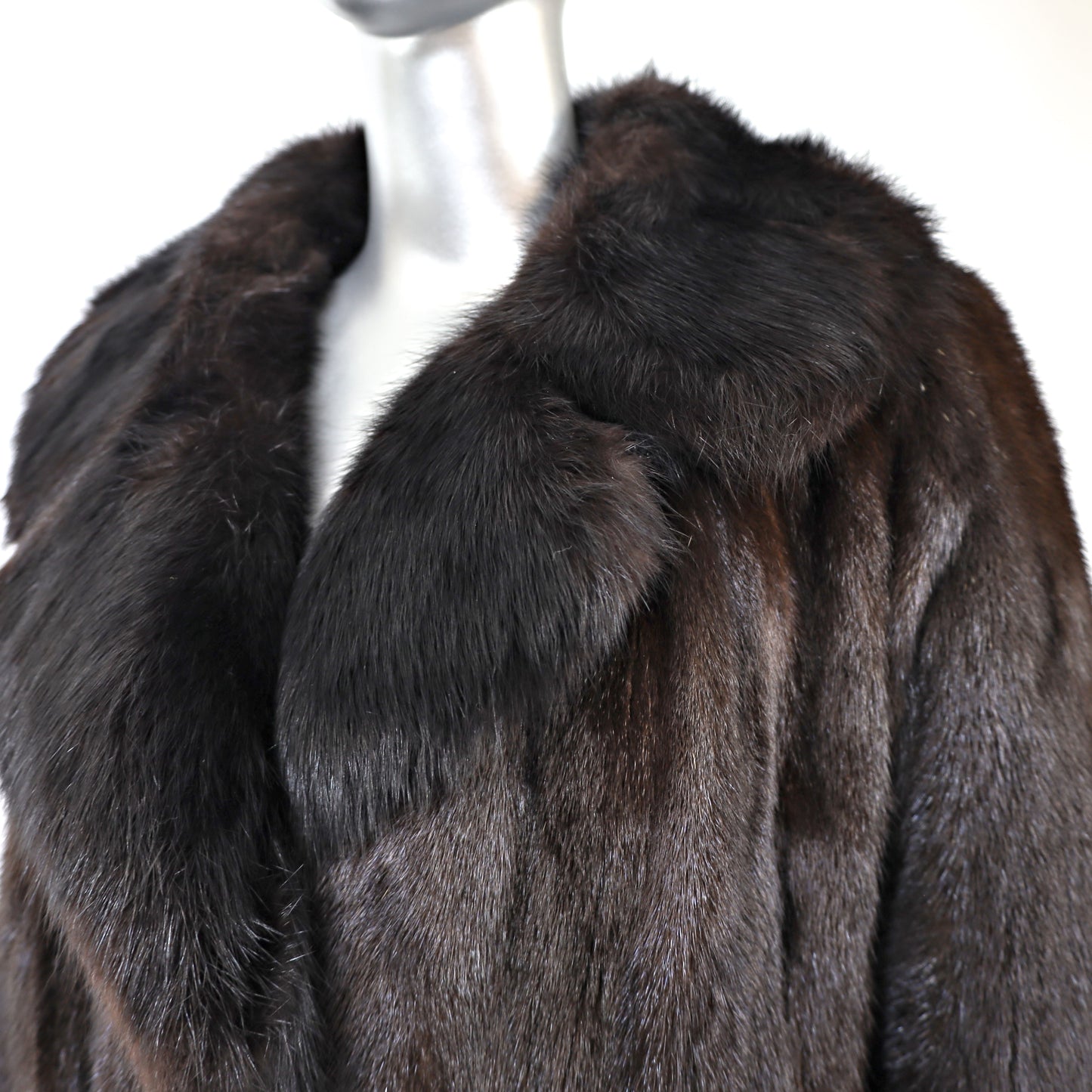 Mahogany Mink Coat with Fox Trim- Size S