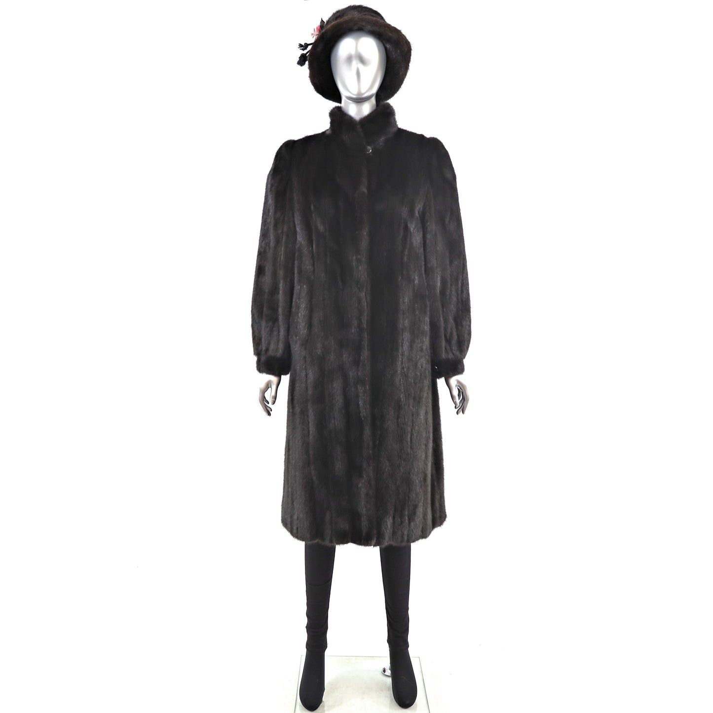 Mahogany Mink Coat with Matching Hat- Size S