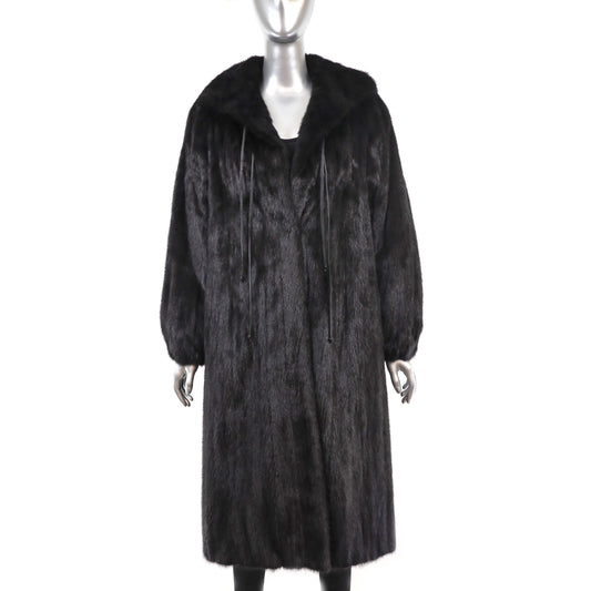 Black Mink Coat with Detachable Hood- Size L