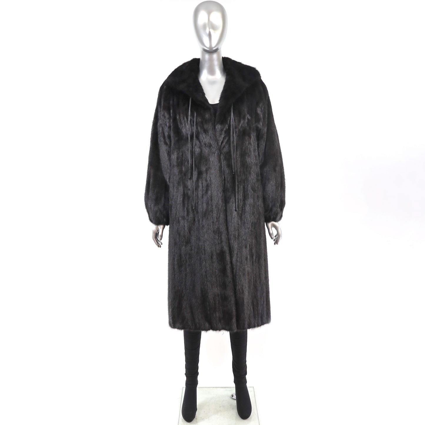 Black Mink Coat with Detachable Hood- Size L