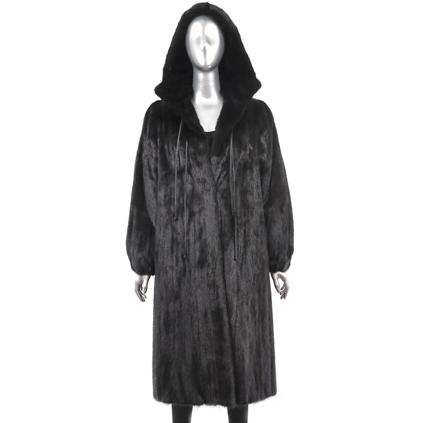 Black Mink Coat with Detachable Hood- Size L