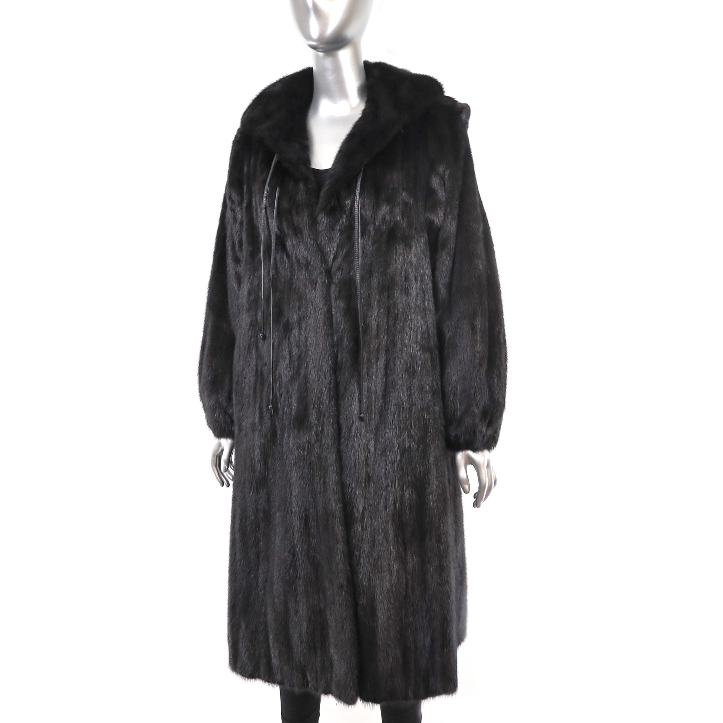 Black Mink Coat with Detachable Hood- Size L