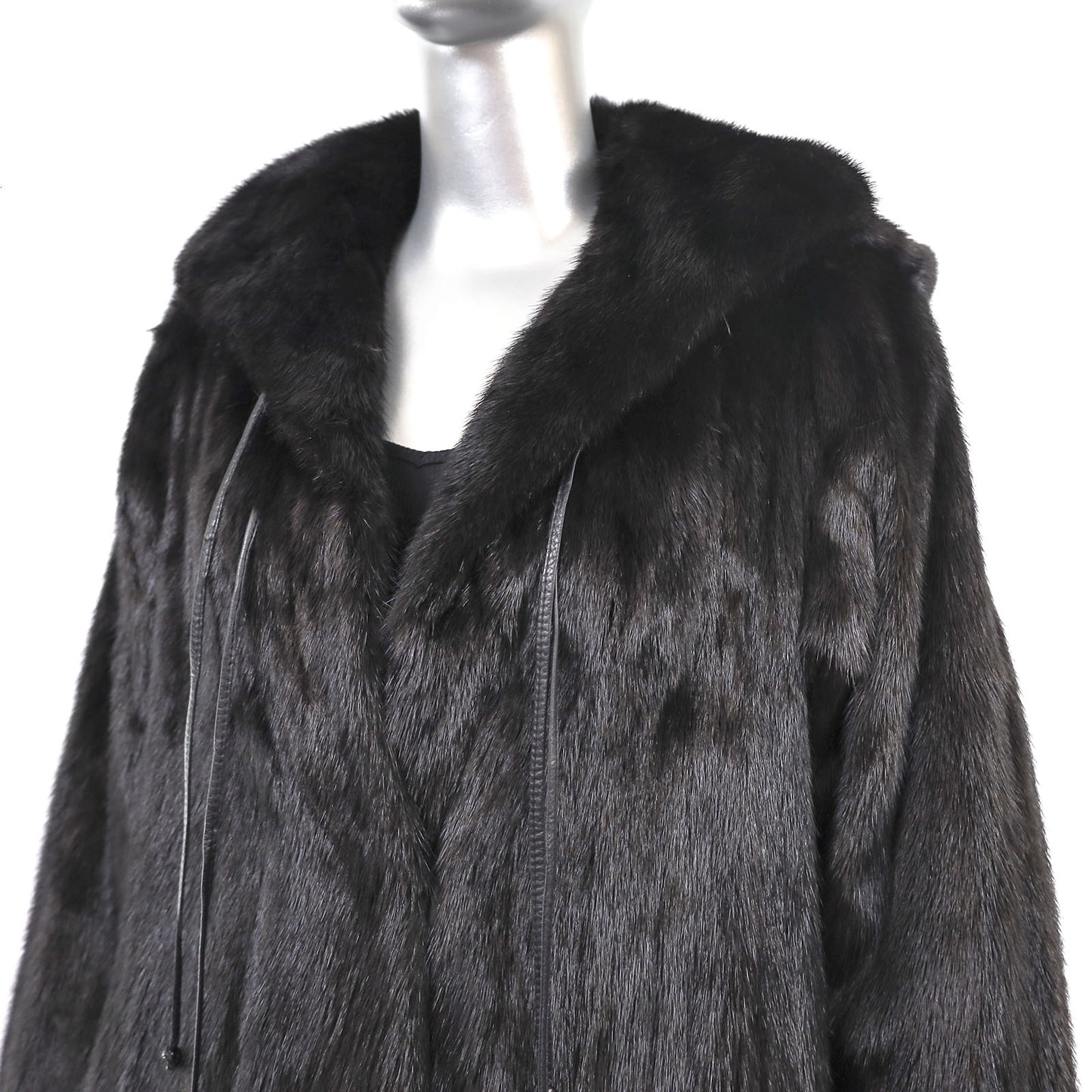 Black Mink Coat with Detachable Hood- Size L