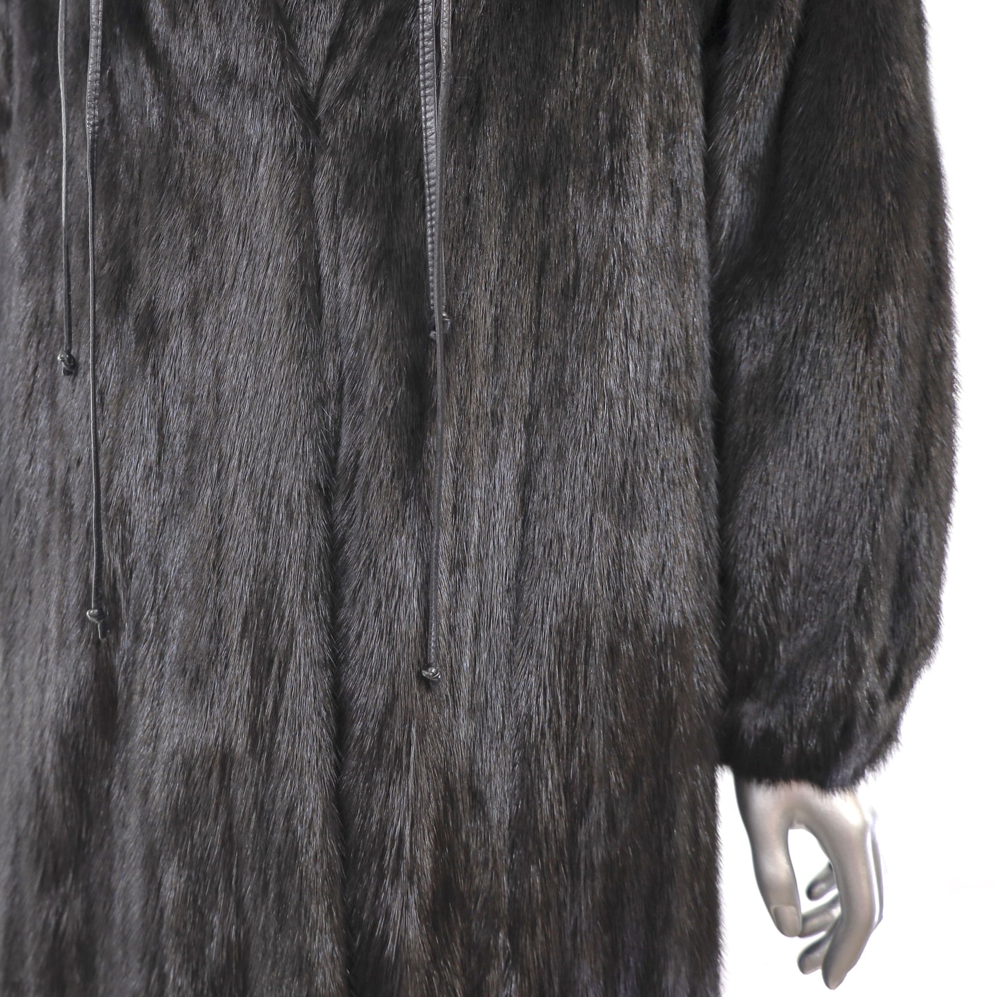 Black Mink Coat with Detachable Hood- Size L