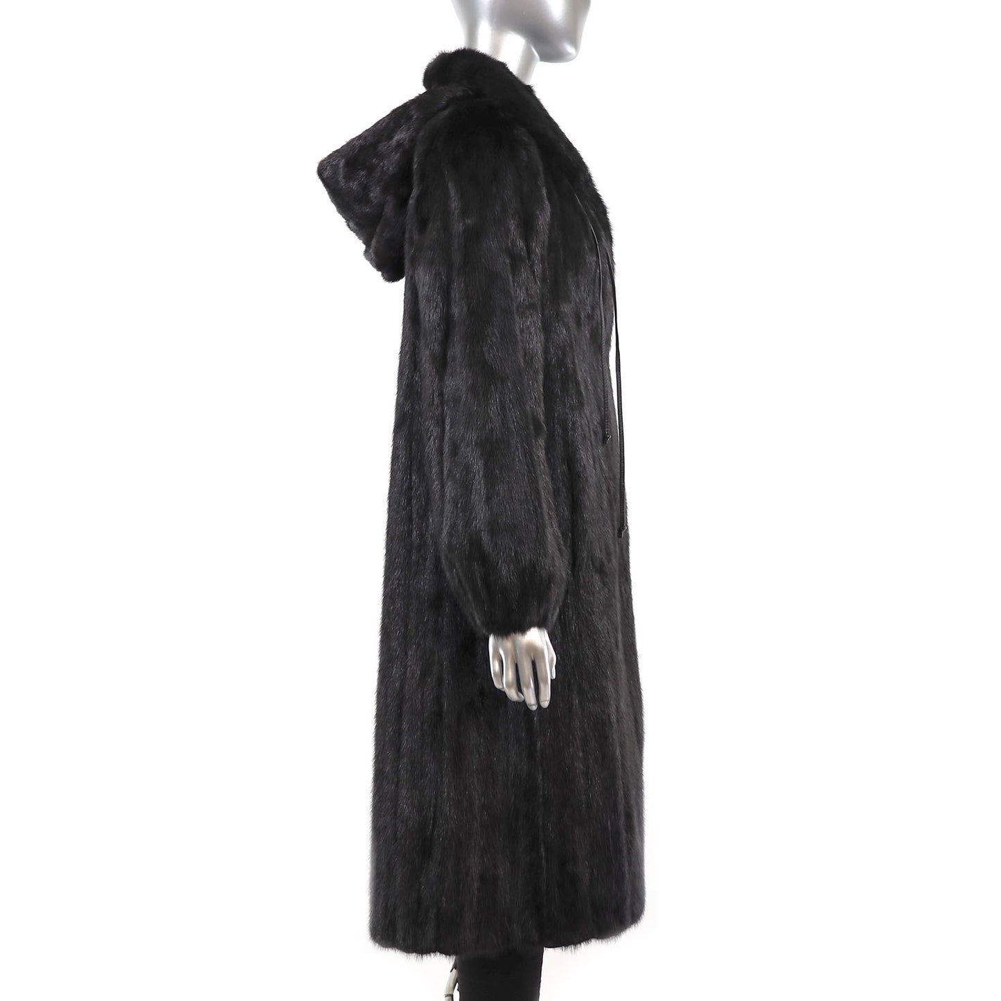 Black Mink Coat with Detachable Hood- Size L