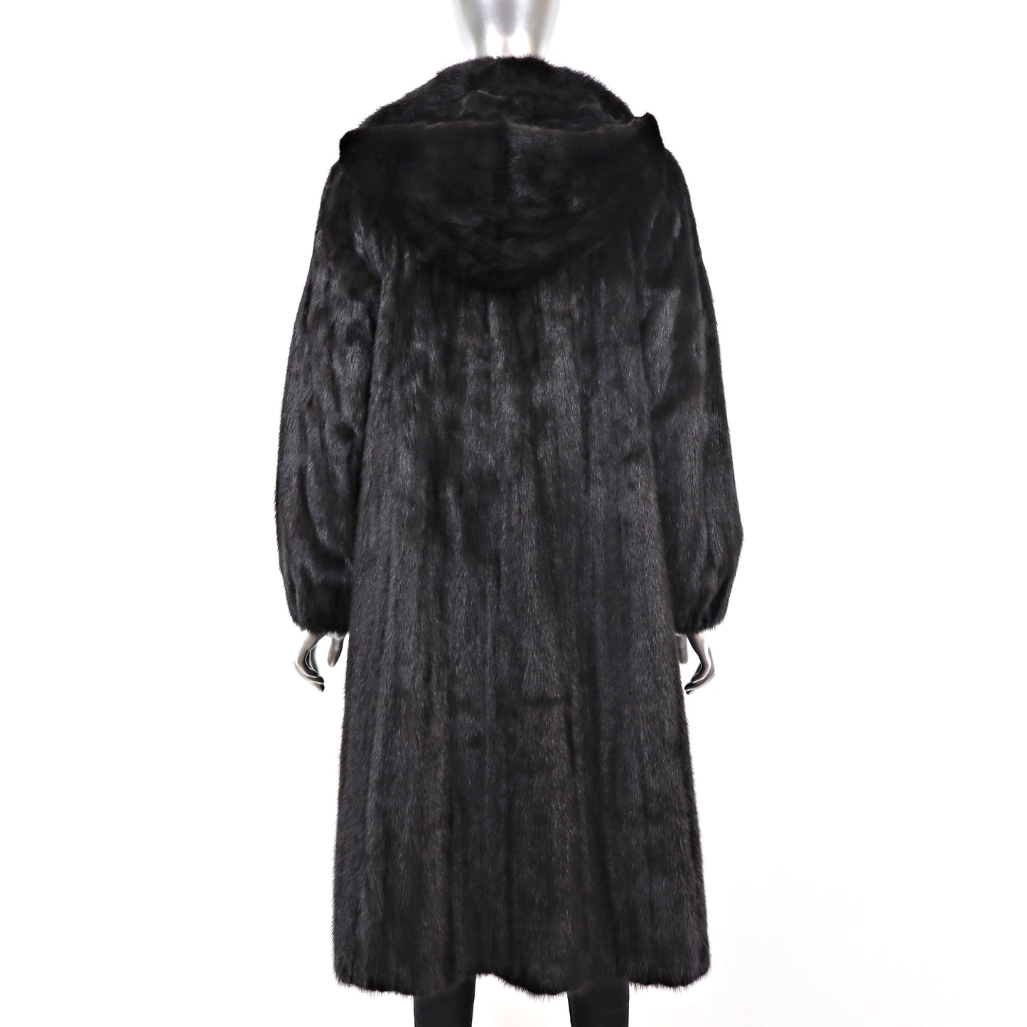 Black Mink Coat with Detachable Hood- Size L