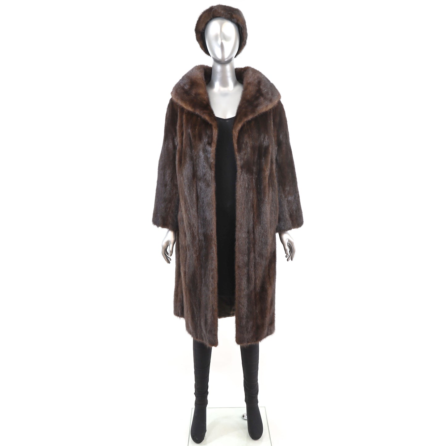 Mahogany Mink Coat with Matching Hat- Size XXXL