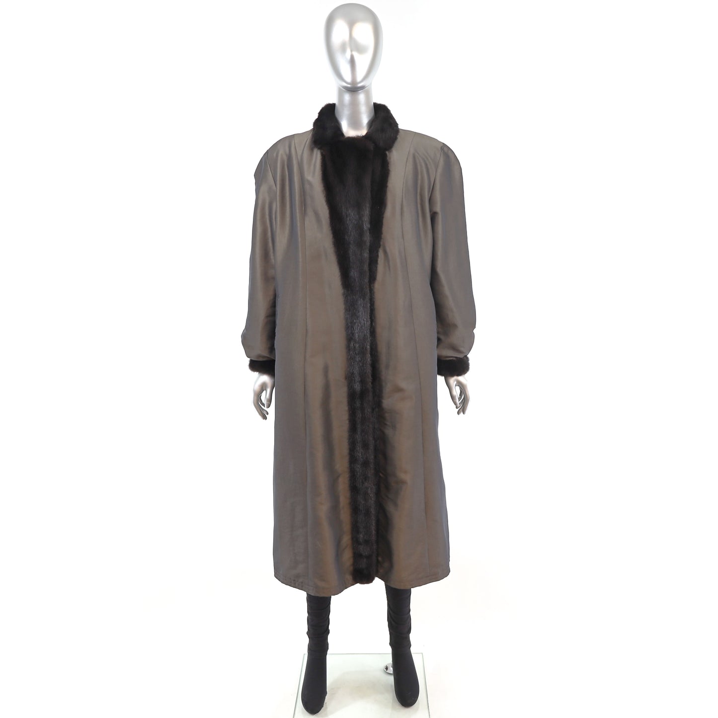 Revillon Black Mink Coat Reversible to Taffeta- Size M