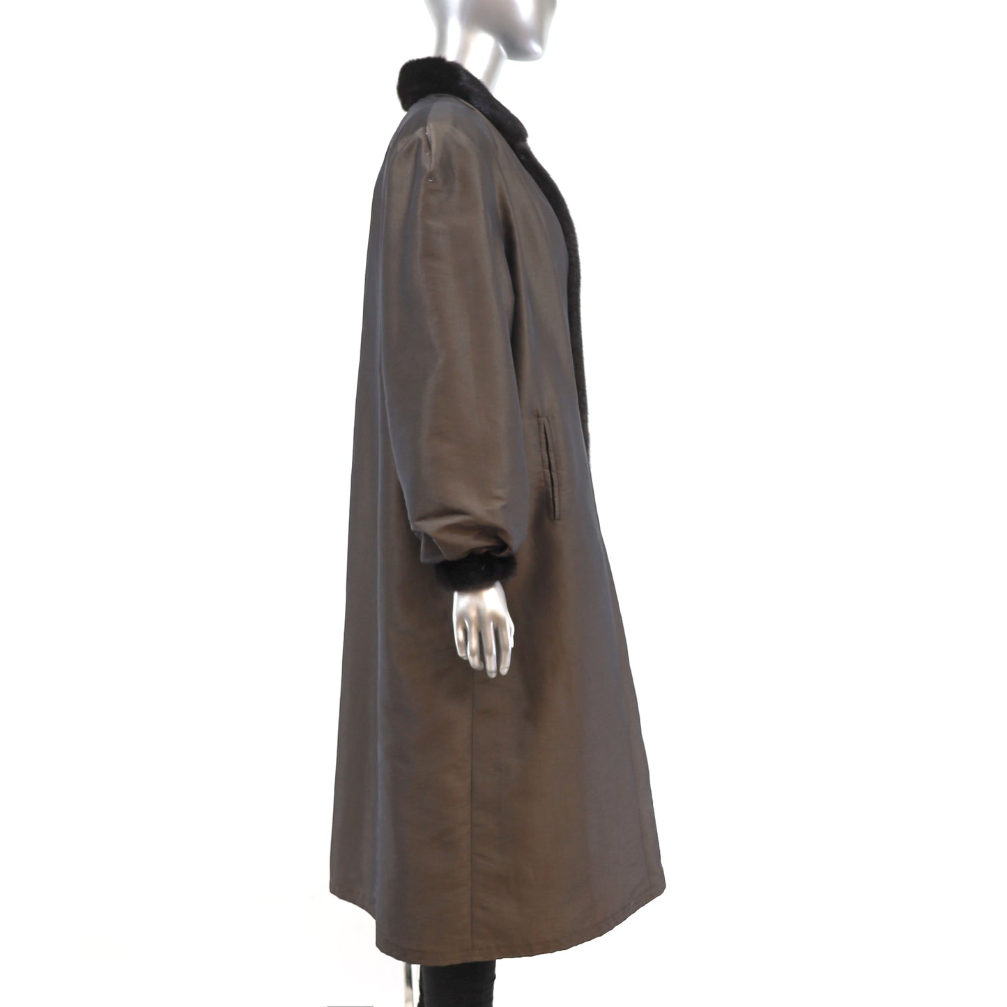 Revillon Black Mink Coat Reversible to Taffeta- Size M