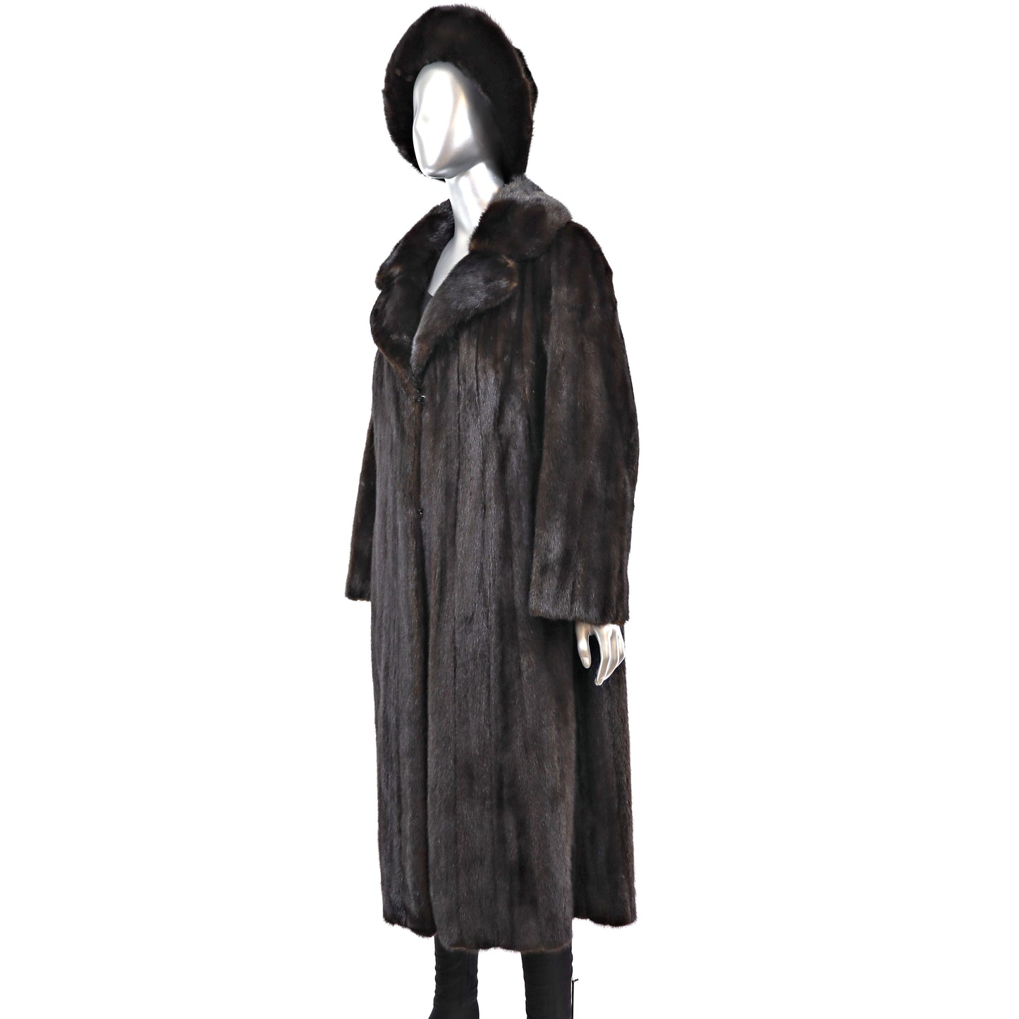 Dark Mahogany Mink Coat with Matching Hat- Size L