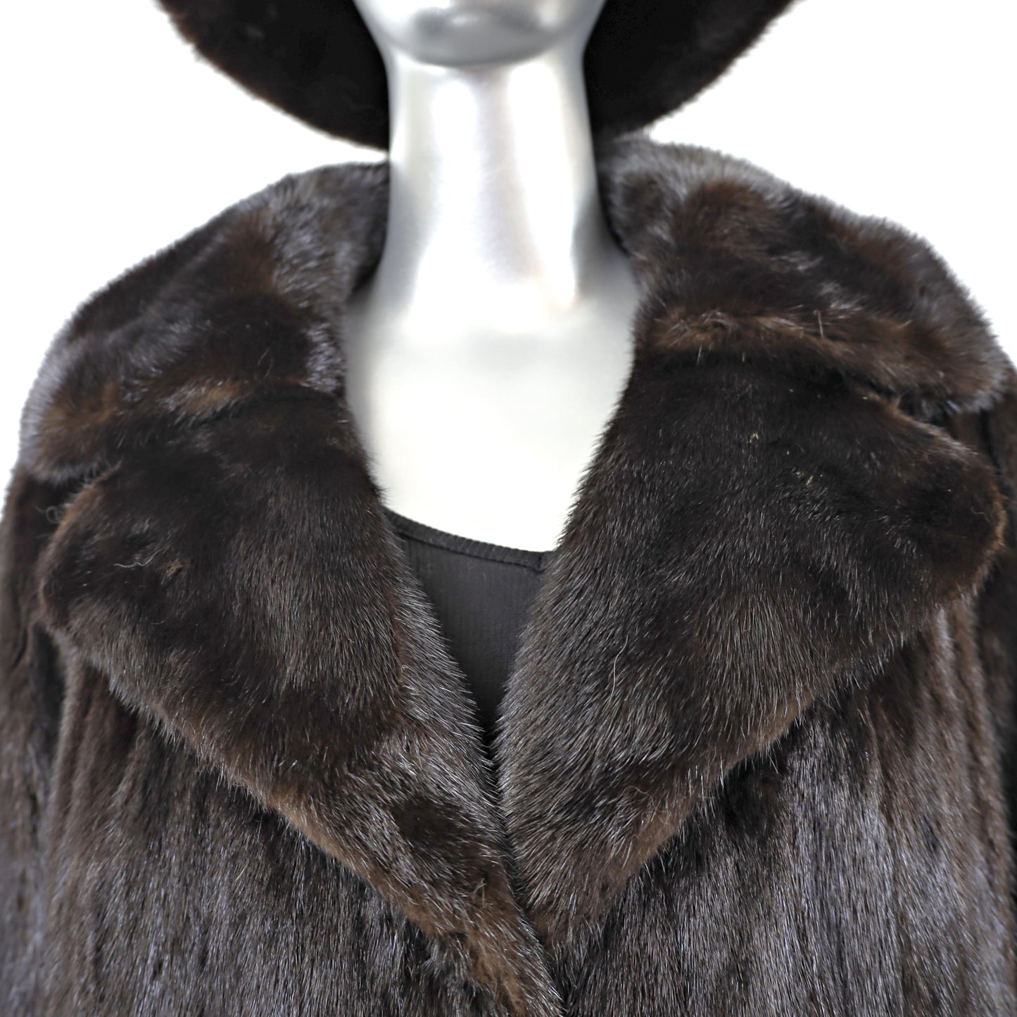 Dark Mahogany Mink Coat with Matching Hat- Size L