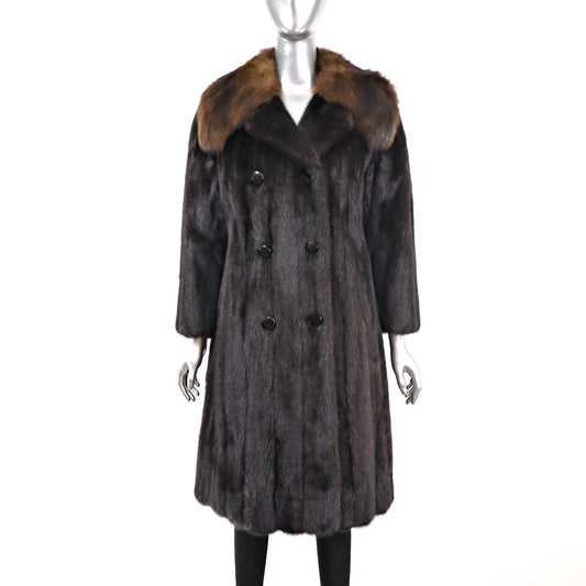 Dark Brown Mink Coat with Sable Collar- Size S