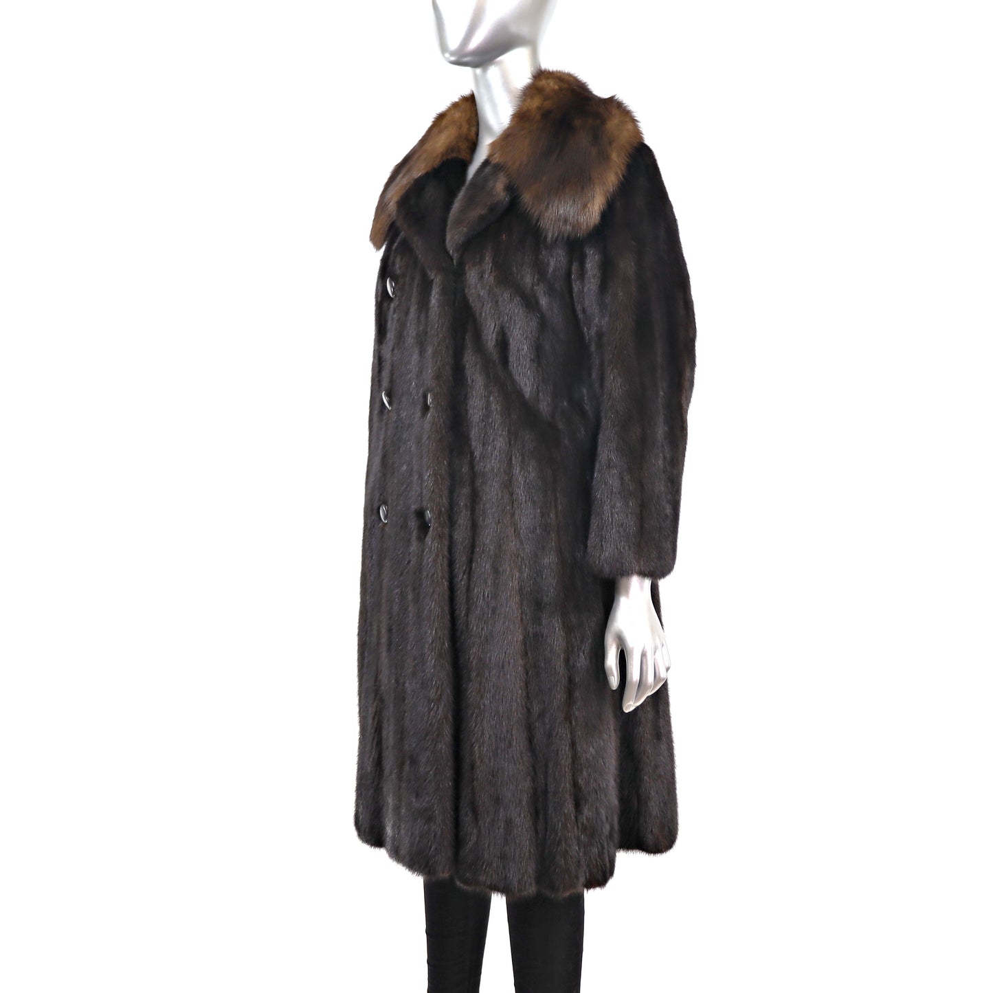 Mahogany Mink Coat with Sable Collar- Size S