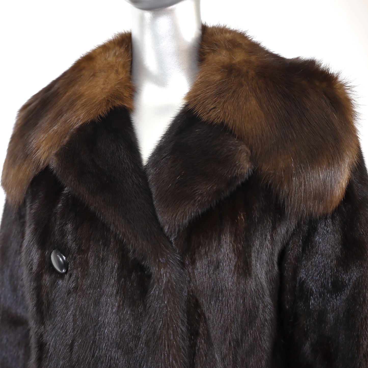 Mahogany Mink Coat with Sable Collar- Size S