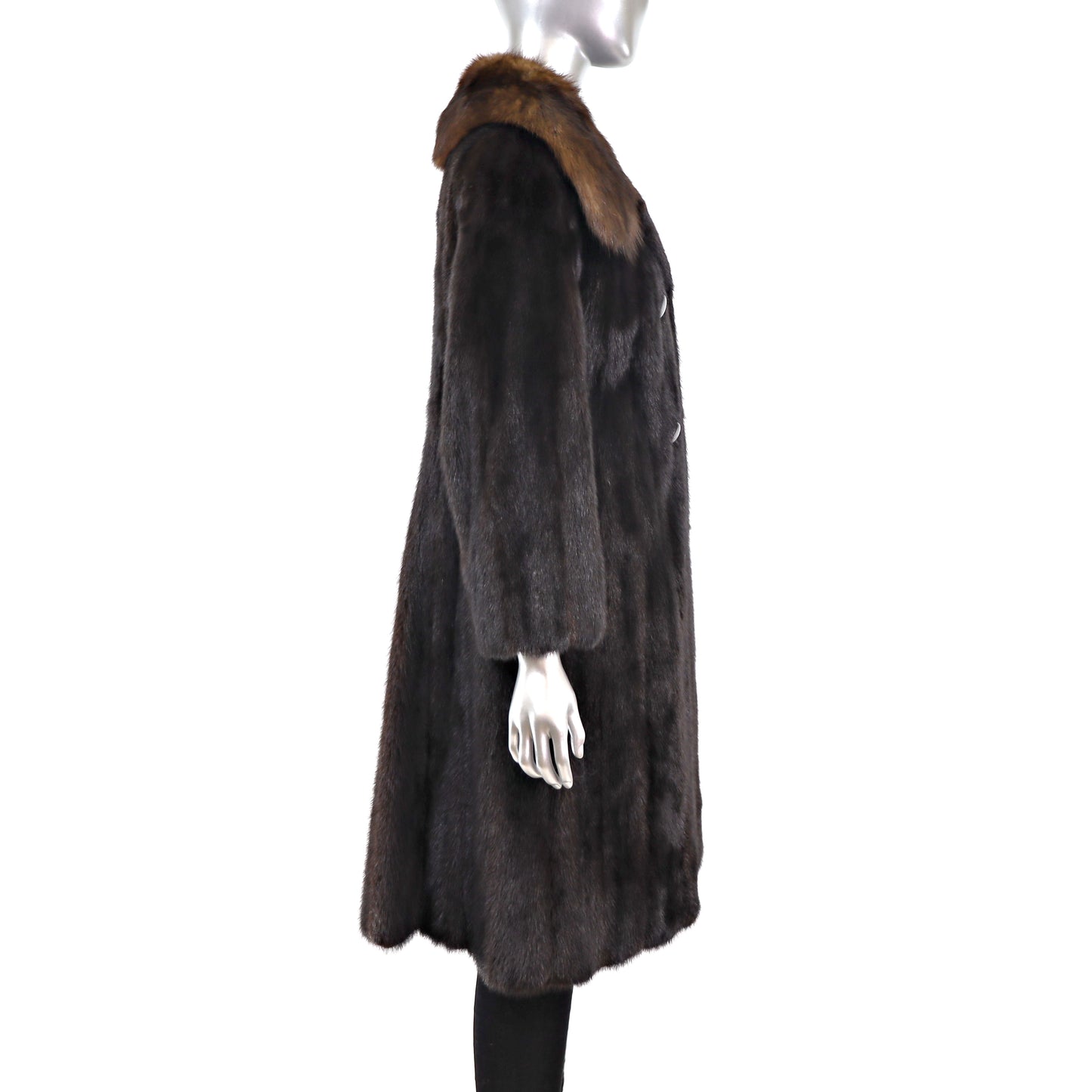 Mahogany Mink Coat with Sable Collar- Size S