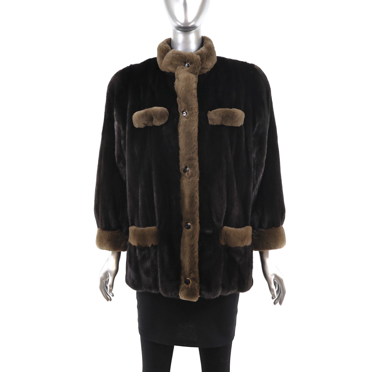 Black Mink Jacket with Sheared Mink Trim- Size M