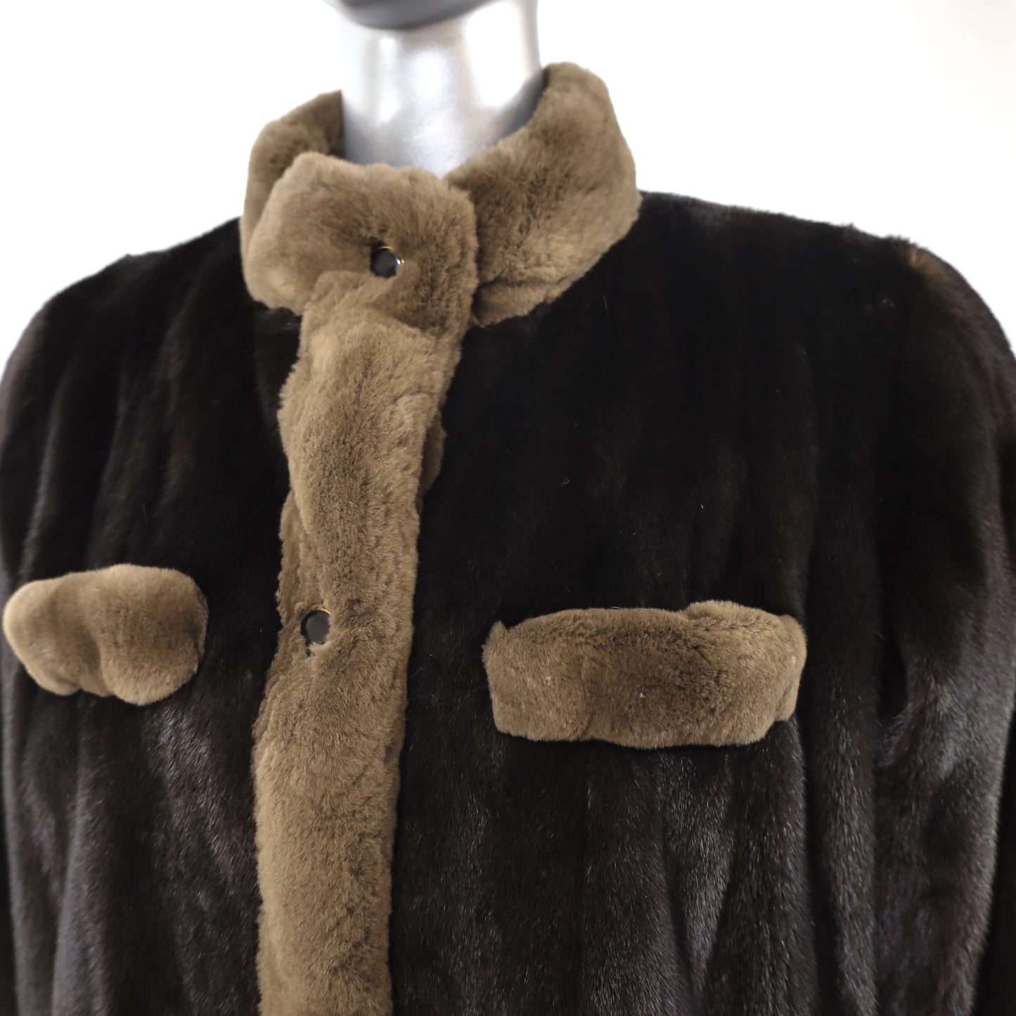 Black Mink Jacket with Sheared Mink Trim- Size M