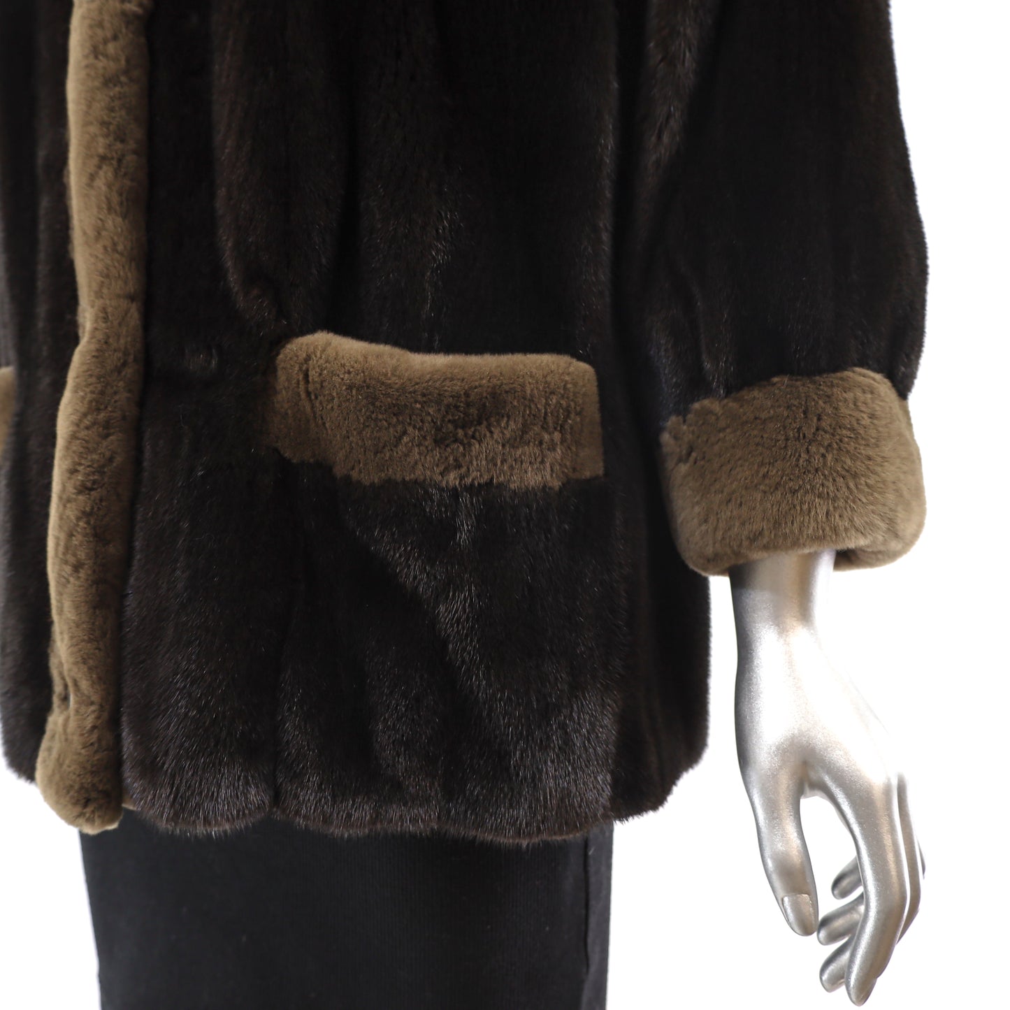 Black Mink Jacket with Sheared Mink Trim- Size M