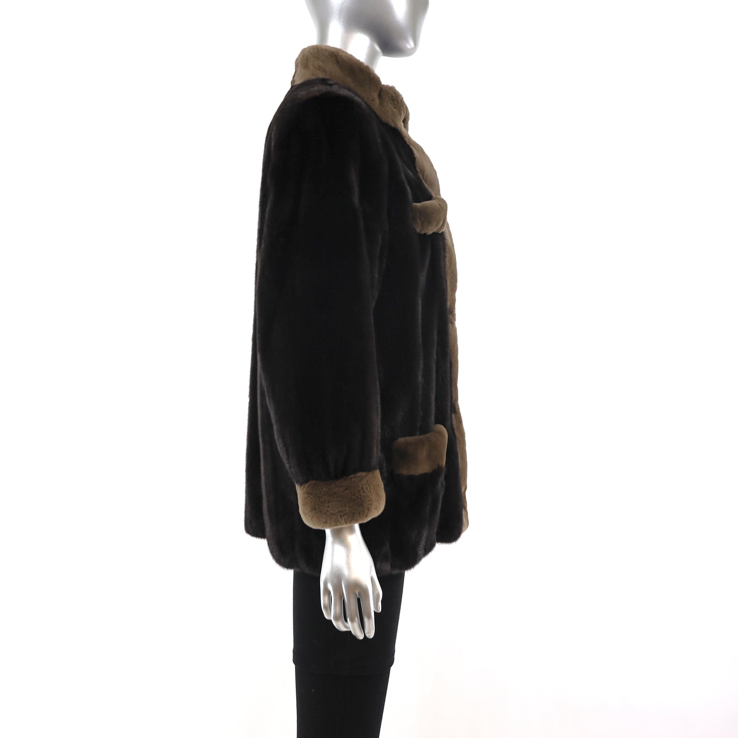 Black Mink Jacket with Sheared Mink Trim- Size M