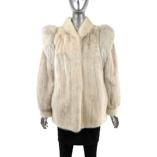 Pearl Mink Jacket with Fox Trim and Detachable Sleeves- Size M