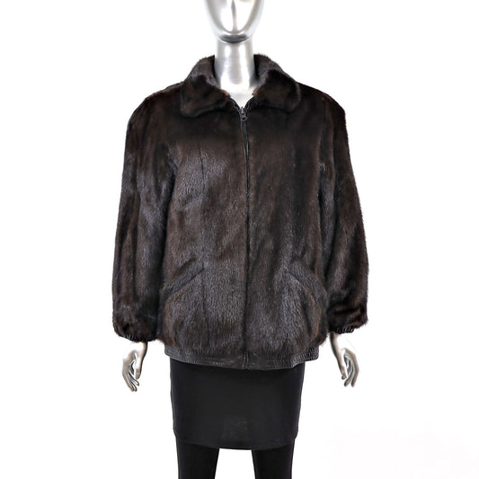 Rosendorf/ Evans Mahogany Mink Bomber Jacket Reversible to Leather- Size M