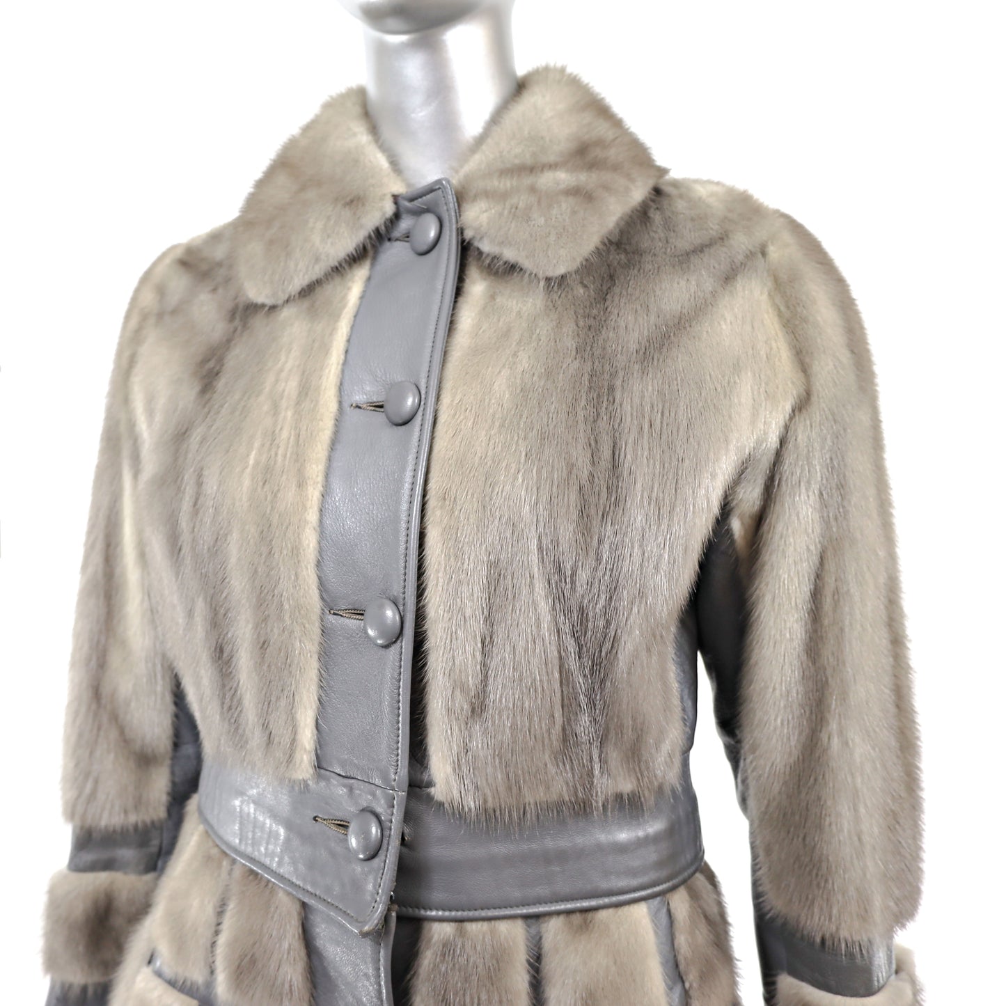 Sapphire Mink and Leather Jacket with Zip Off Hem- Size S