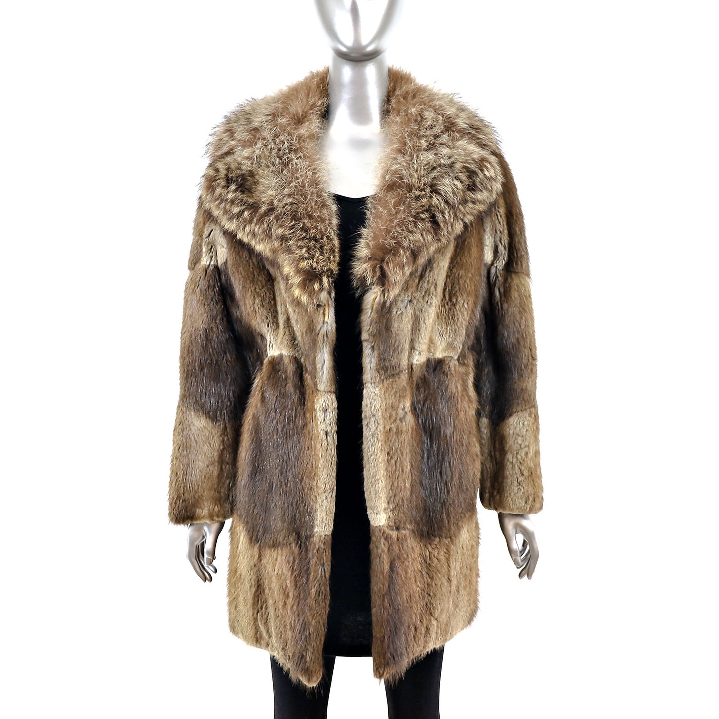 Muskrat Coat with Raccoon Collar- Size M