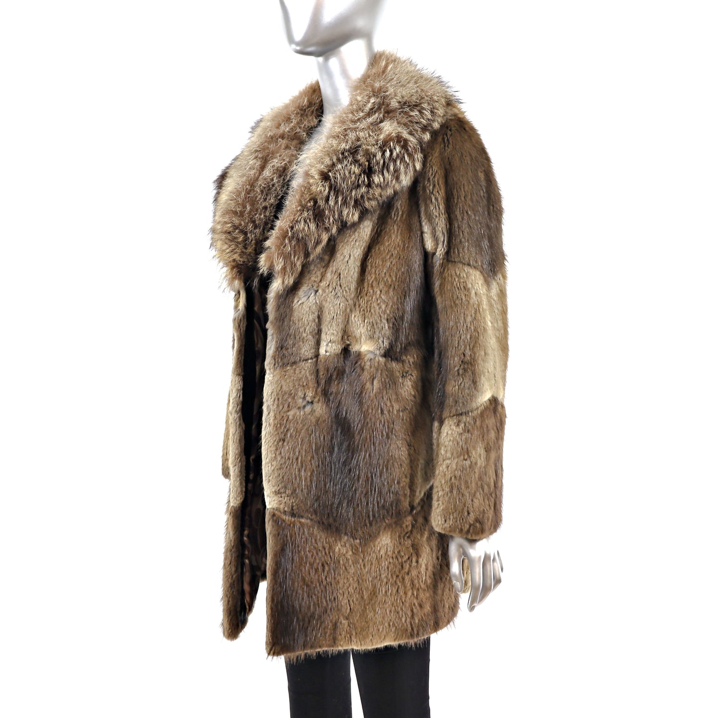 Muskrat Coat with Raccoon Collar- Size M