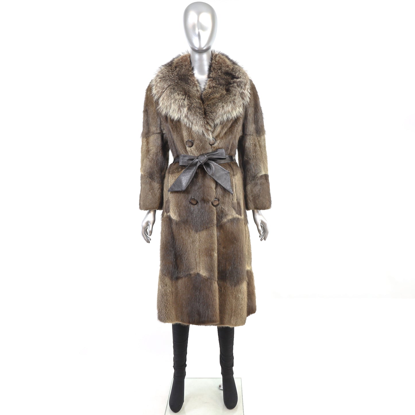 Muskrat Coat with Raccoon Collar- Size S