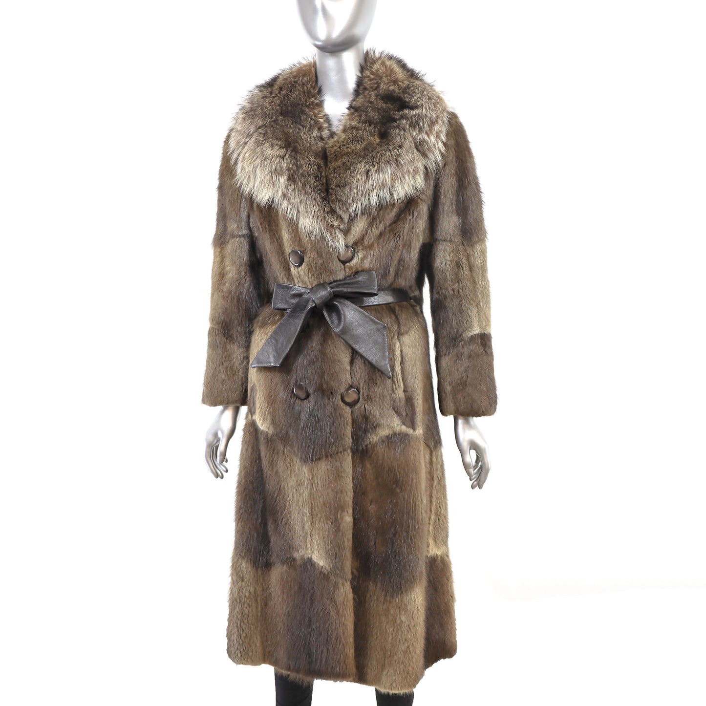 Muskrat Coat with Raccoon Collar- Size S