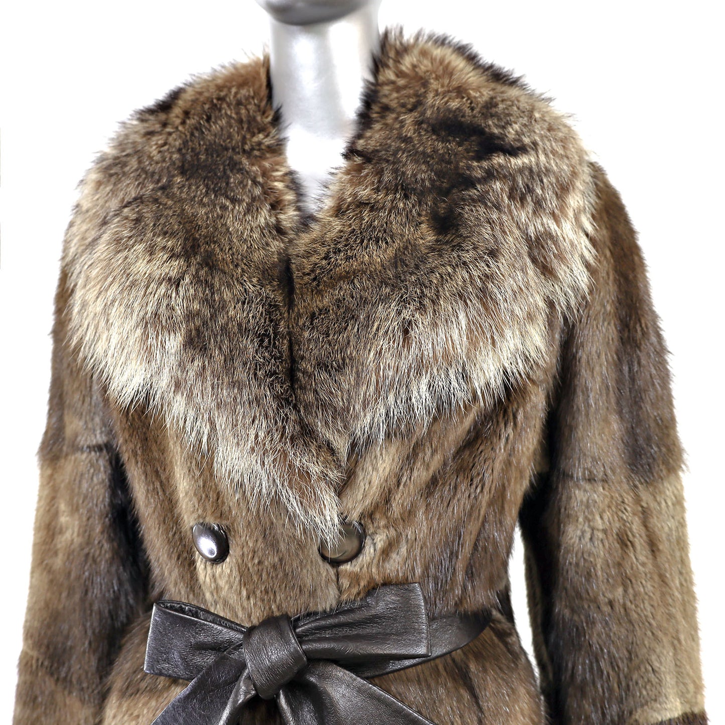 Muskrat Coat with Raccoon Collar- Size S