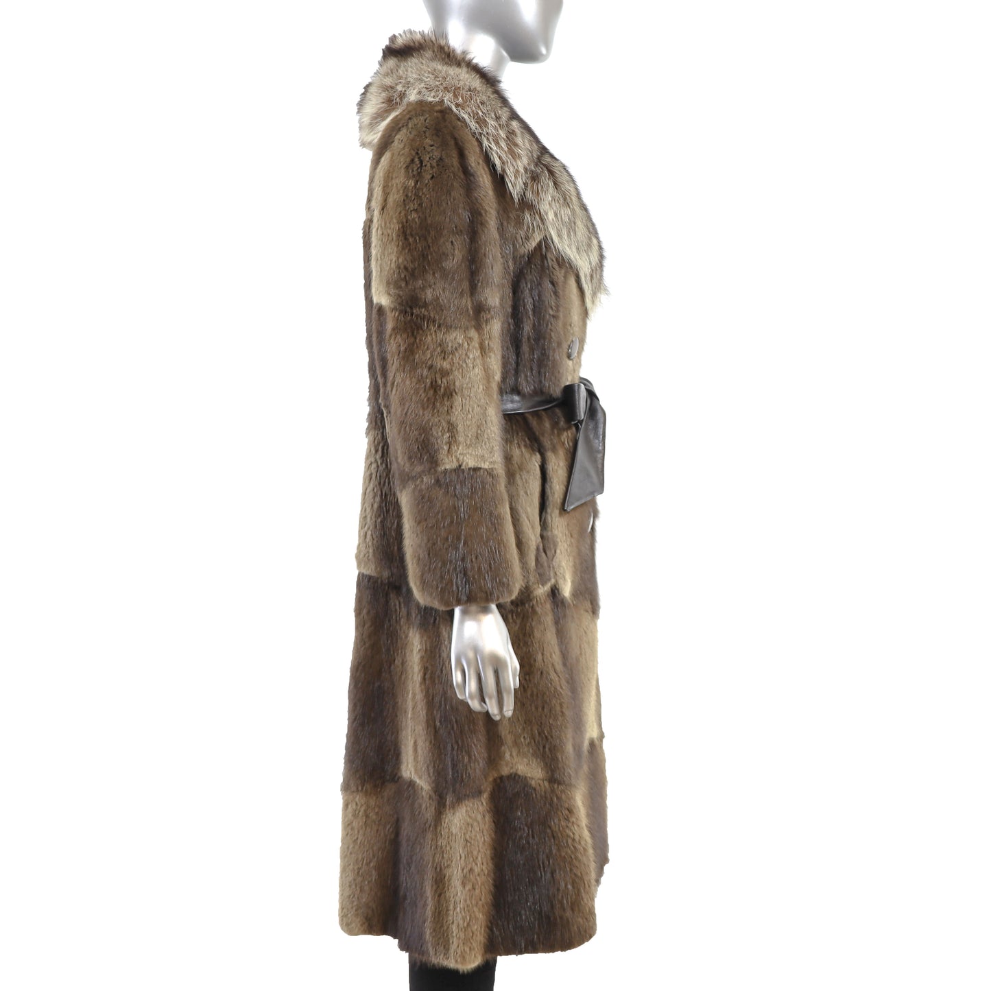 Muskrat Coat with Raccoon Collar- Size S