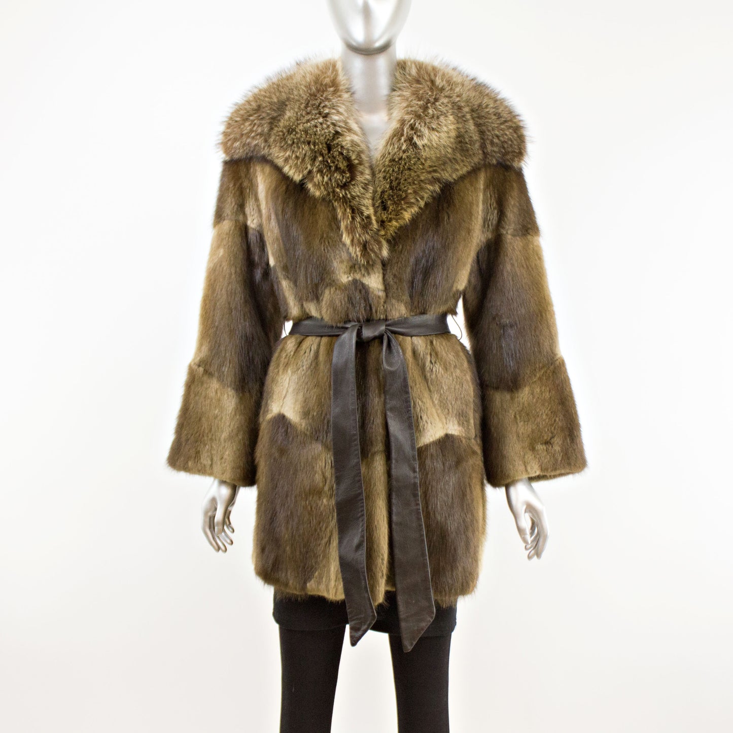 Muskrat Coat with Raccoon Collar- Size M